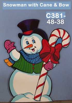 C381Snowman with Cane & Bow